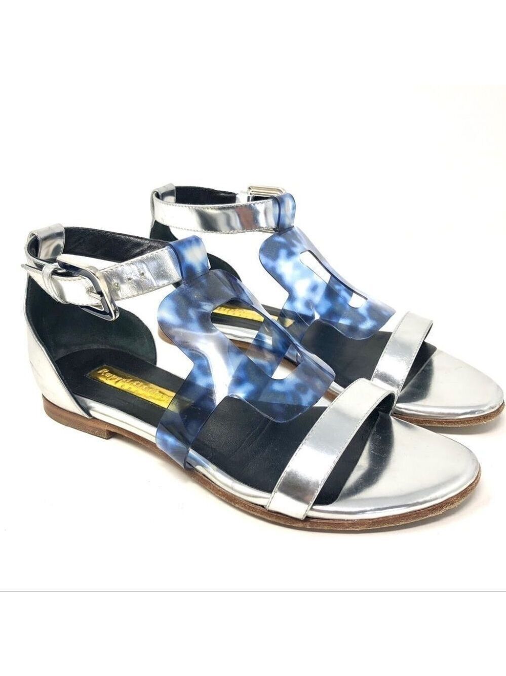 * Rupert Sanderson Silver and Blue Tortoise Sandals 37.5